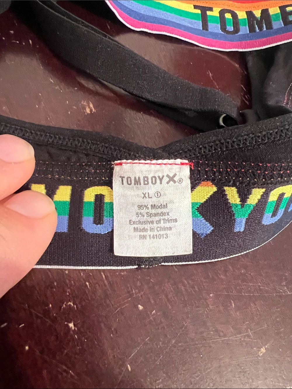 TomboyX Cross Strap Bralette in Black With Pride Strap, Size XL - Picture 6 of 10